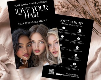 Hair Extension Aftercare Card Template: Printable Hair Weave Care Guide (Canva Editable)