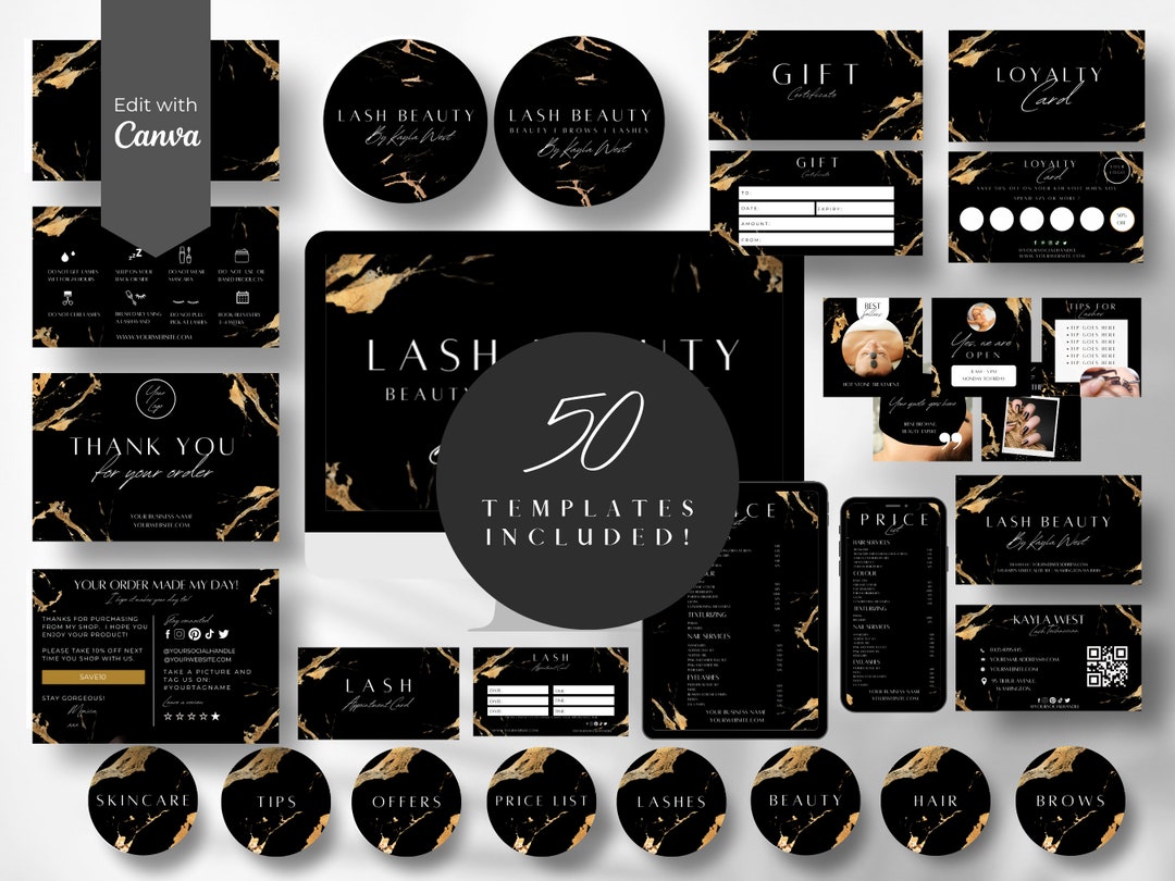 Beauty Branding Kit: Black & Gold Canva Templates (digital Download) - Etsy