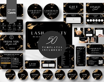 Beauty Branding Kit: Black & Gold Canva Templates (Digital Download)