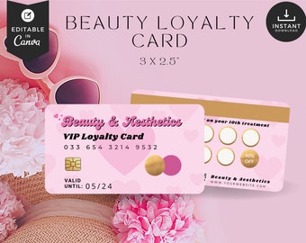 Pink retro, Business loyalty card, beauty business card, girl boss loyalty card, Esthetician,lash tech,hair stylist, nails,credit card,bb-rp