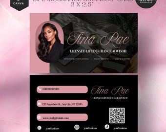 Business Card Template for Life Insurance Agents, Editable Canva Design, Customizable Marketing Card,LI-PBW