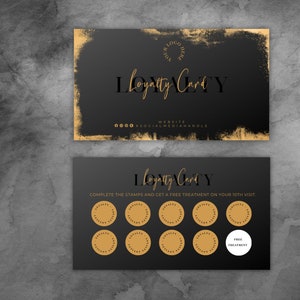 Business loyalty card, beauty business card, girl boss loyalty card, Esthetician, lash tech, hair stylist, nails, black and gold, BB-BGF
