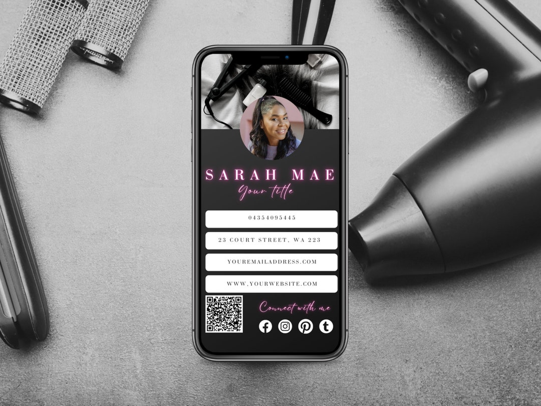 Digital Business Card Clickable Links, Qr Code Card, Neon, Esthetician