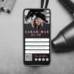 Digital business card clickable links, qr code card, Neon, esthetician business card, hair stylist, beautician, business card, HS-PN