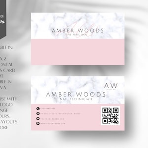 Diy Visitenkarten für Nageltechniker, Diy Visitenkarte, Beauty Visitenkarte, Nagelstudio, Marmor Visitenkarte, QR Code Karte,NT-PM