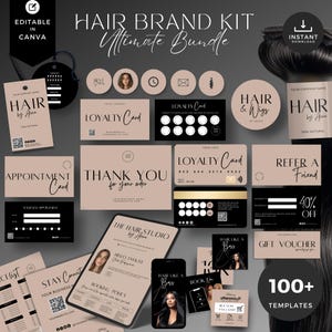 DIY Hair bundle tag template,thank you card,hair extension,wig,hair business packaging,hair aftercare,loyalty card,hair branding kit,WB-NBW