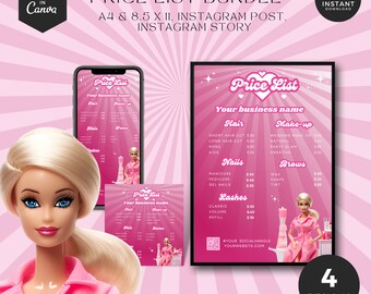 Retro Salon Price List Template: Hair, Makeup, Lashes (Digital Download)