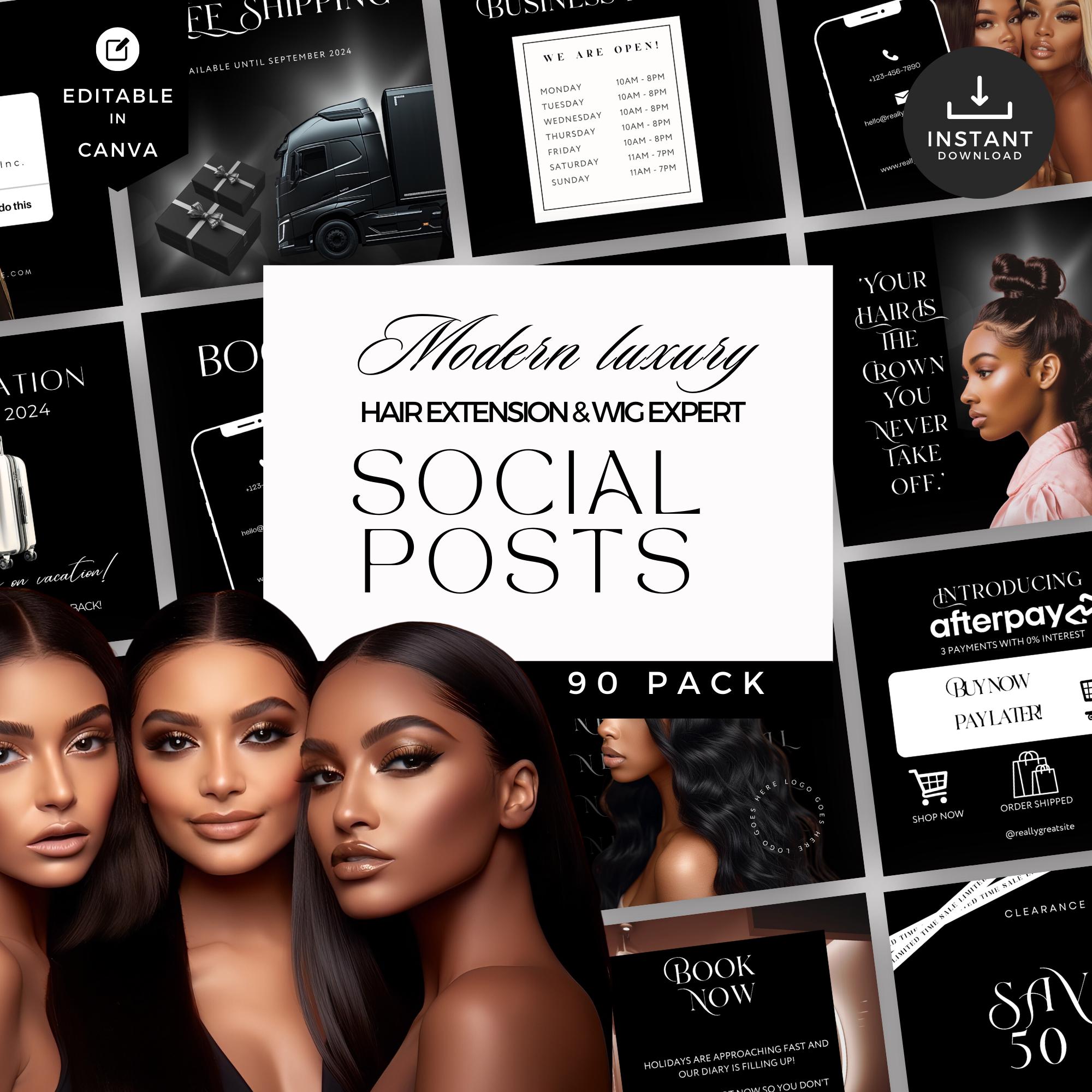 Hair Extension Instagram Templates: Luxury Black Social Media (Digital Download)