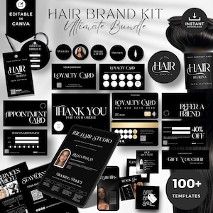 DIY Hair bundle tag template,thank you card,hair extension,wig,hair business packaging,hair aftercare,loyalty card,hair branding kit,WB-BWS