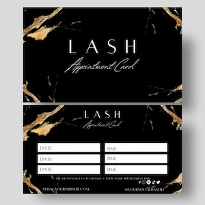 Carte de rendez-vous d'affaires de beauté modifiable, carte de rendez-vous de luxe noir et or, carte de rappel, carte de prochain rendez-vous, carte d'appel de salon
