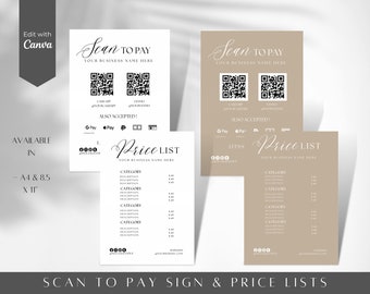 QR Code Payment Sign & Price List Template (Digital Download)