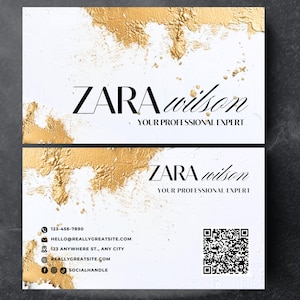 Modèle de carte de visite bricolage, Canva avec QR code, Luxe, Coiffeur, Carte de visite PMU, Lash Tech, Coiffeur, Blanc, Glam feuille d'or, BB-LG
