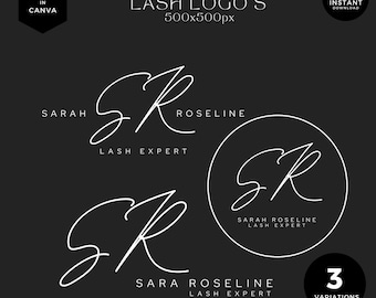 Luxus Lash Logo Unterschrift Vorlage, Weiß Schwarz, Canva, LT-LAW