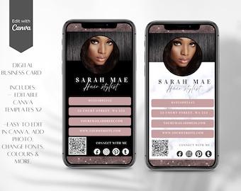 Hair business card, Digital Business Card, Textable Card, Salon business card, QR Code, Modern business card, Rose gold business card, HT-RG
