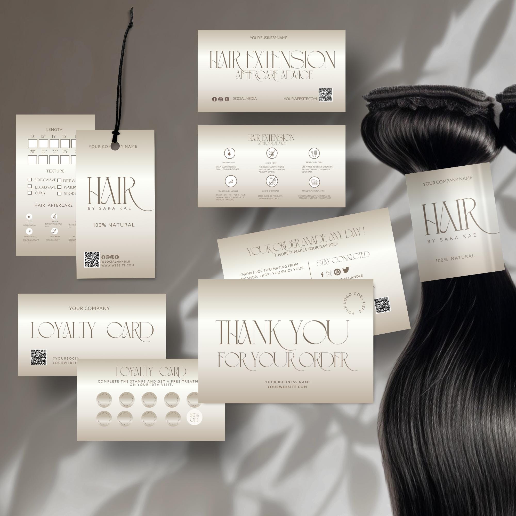 Hair Extension Business Branding Kit: Bundle Wrap, Tags, Loyalty Card ...