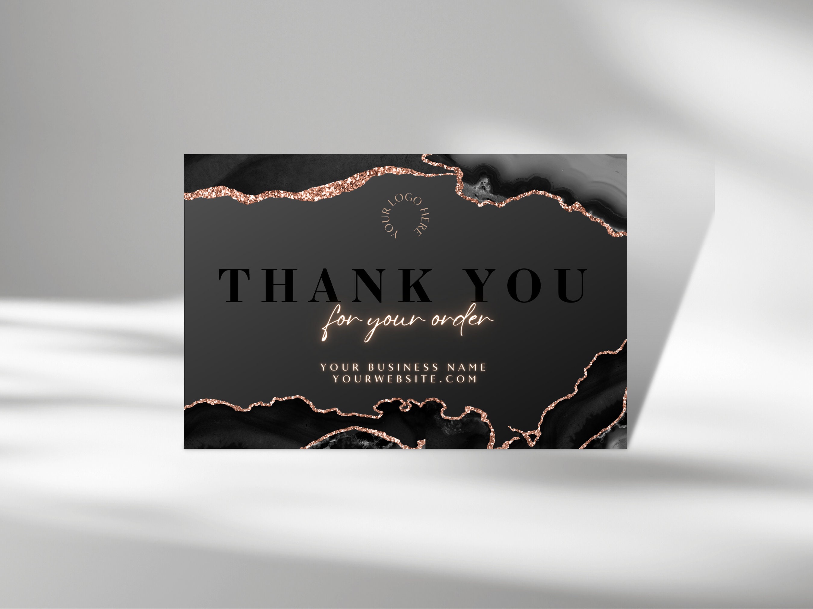 Editable Business Thank You Card Template: Marble & Rose Gold (canva ...