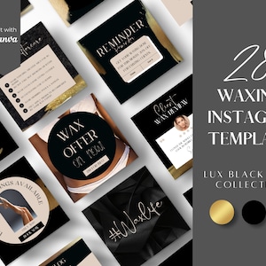 Waxing Instagram Templates: Black & Gold Beauty Posts (Canva, 28)