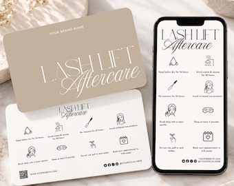 Vorlage für eine Pflegekarte nach Wimpernlifting (Canva-Vorlage), druckbare 3,5 x 2 Zoll Kundenkarte + digitale Version für die Telefonnummer, Vorlage für ein Wimpernstudio
