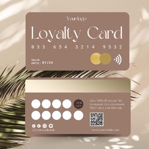 Modelo de cartão de fidelidade, cartão de crédito, marrom neutro, cartão perfurado, cartão de desconto para unhas, pele, bronzeado, cabelo, cílios | Modelo de cartão de visita, LC-BWB