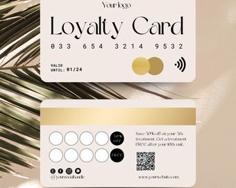 Minimalist Beauty Loyalty Card Template: Credit Card Style (Canva Editable)
