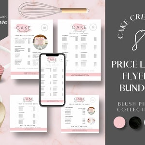 Kuchen Preisliste, Bäckerei Menü Vorlage, Bäckerei Preisliste, Kuchen Social Media Flyer, rosa Kuchen Preisliste, CC-PW