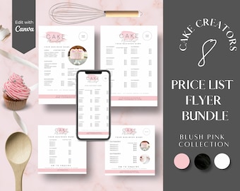 Bakery Price List Template: Pink Cake Menu, Social Media Flyer (Canva Editable)
