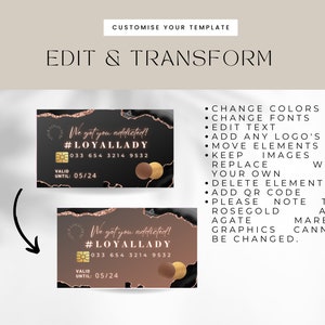 Business loyalty card, Loyalty card with QR Code, Esthetician,lash tech,hair stylist, nails,black, rose gold,credit card, BB-BAG image 4