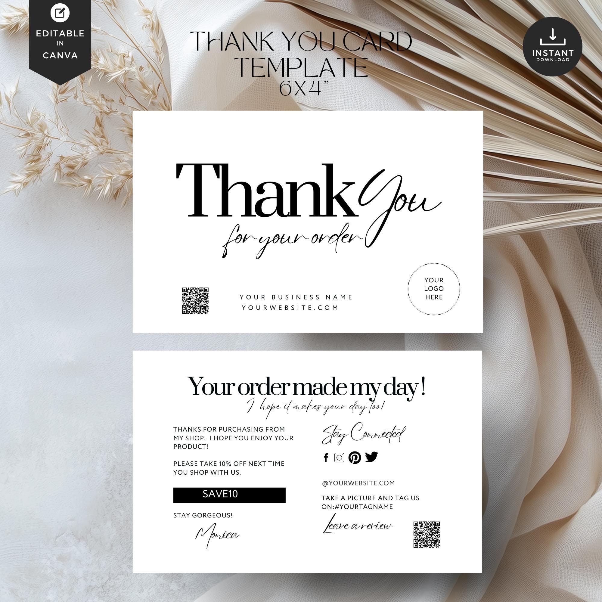 Thank You Card Template, Minimal Design, Editable Canva Template ...