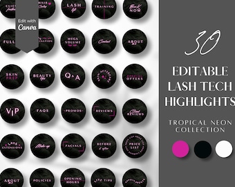 Copertine Instagram in evidenza al neon: Lash Tech Branding (modello Canva)