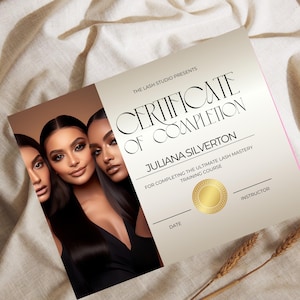 Lash Extension Certificate Template, Gold,Editable Printable Award, Lash Course Completion, Custom Canva Design,LC-GW