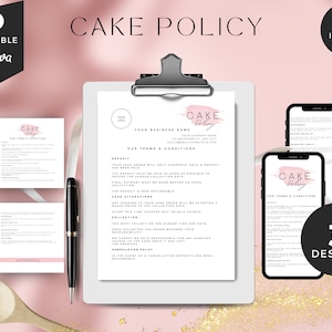 Editable Cake Contract, Cake contract form, Cake terms and conditions, Cake business contract, Pink cake templates, Bakery Canva , CC-PW