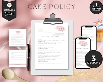 Editable Cake Contract, Cake contract form, Cake terms and conditions, Cake business contract, Pink cake templates, Bakery Canva , CC-PW