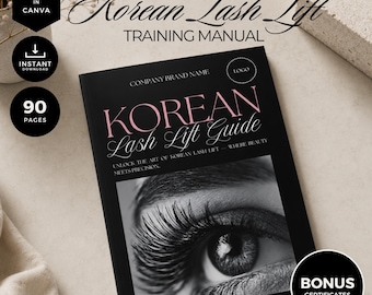 Korean Lash Lift Training Manual, Editable Canva Course, Certificate Included (Instant Download)