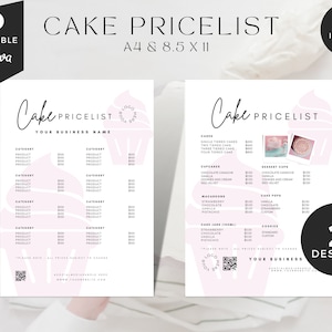 Bearbeitbare Preislistenvorlage, minimale Bäckereivorlage, Bäckerei-Branding-Kit, rosa Kuchenpreisliste, Cookie-Preisliste, Kuchenpreisliste