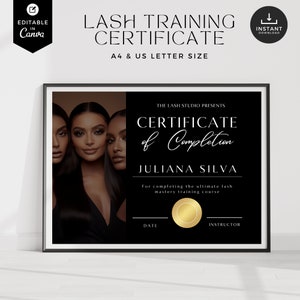 Lashes Course,Diy Certificate Of Completion,Certificate Template Editable,Training Course Award Beauty,Canva Certificate, Black luxury,LC-BB