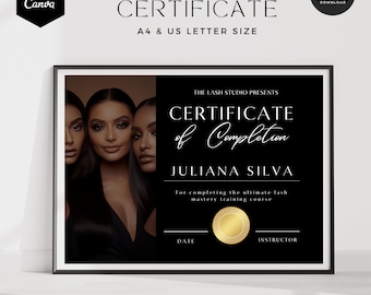 Mall för certifikat för franskurs: Black & Gold Beauty Award (redigerbar i Canva, digital nedladdning)