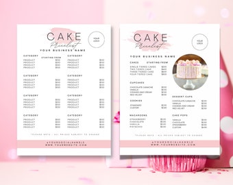 Cake price list, Pink price list, bakery menu template, bakery price list, editable price list template, CC-PW