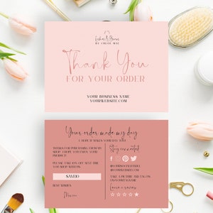 Beauty Business roze dank u kaartsjabloon, gepersonaliseerde dank u voor uw aankoopkaart, afdrukbare dank u, LTT-PNK