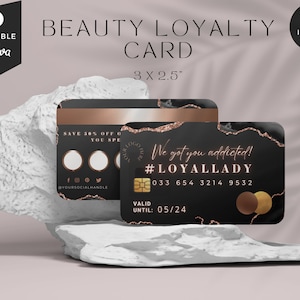 Business loyalty card, Loyalty card with QR Code, Esthetician,lash tech,hair stylist, nails,black, rose gold,credit card, BB-BAG image 1