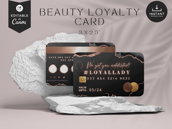 Business loyalty card, Loyalty card with QR Code, Esthetician,lash tech,hair stylist, nails,black, rose gold,credit card, BB-BAG