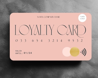 Blush Pink Loyalty Credit Card Template Minimalist Beauty Business (Canva Editable)