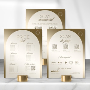 Luxus neutral und gold Gesichts, Friseur, Kosmetikerin, Wimpern, Nägel, Kosmetik, Scan-to-Pay,qr-Code, Perücke, diy Preisliste, Canva,BB-GA