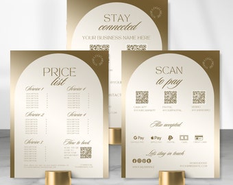 Luxury Cream & Gold Beauty Business Templates: Pricelist, QR Code (Canva Editable)