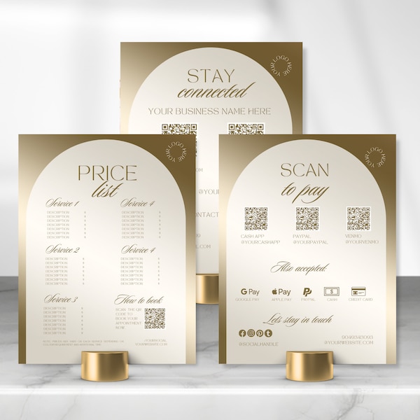 Luxury Cream & Gold Beauty Business Templates: Pricelist, QR Code (Canva Editable)