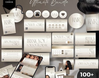 Hair Business Branding Kit, Gold Canva Templates (Digital Download)