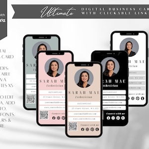 Links clicáveis de cartão de visita digital, cartão de código QR, cartão de visita para esteticista, cartão de visita para corretor de imóveis, DBC-MC