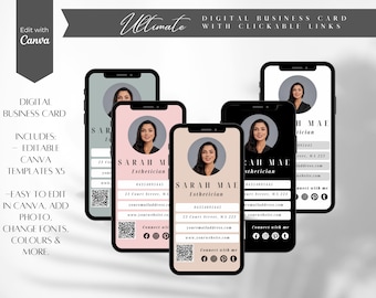 Digital business card clickable links, qr code card, esthetician business card, realtor business card, DBC-MC