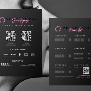 Modelo de lista de preços de beleza do Canva: tema neon preto e rosa (download digital)