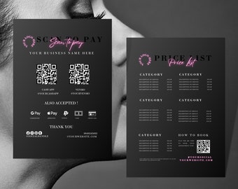 Beauty Pricelist Canva Template: Black & Pink Neon Theme (Digital Download)