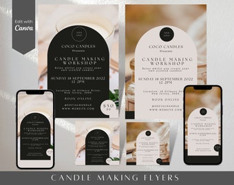 Editable Candle Making Flyer Template, Candle Class Flyer, Candle Business Marketing Template, Candle Canva  template, Neutral flyer, CF-BN